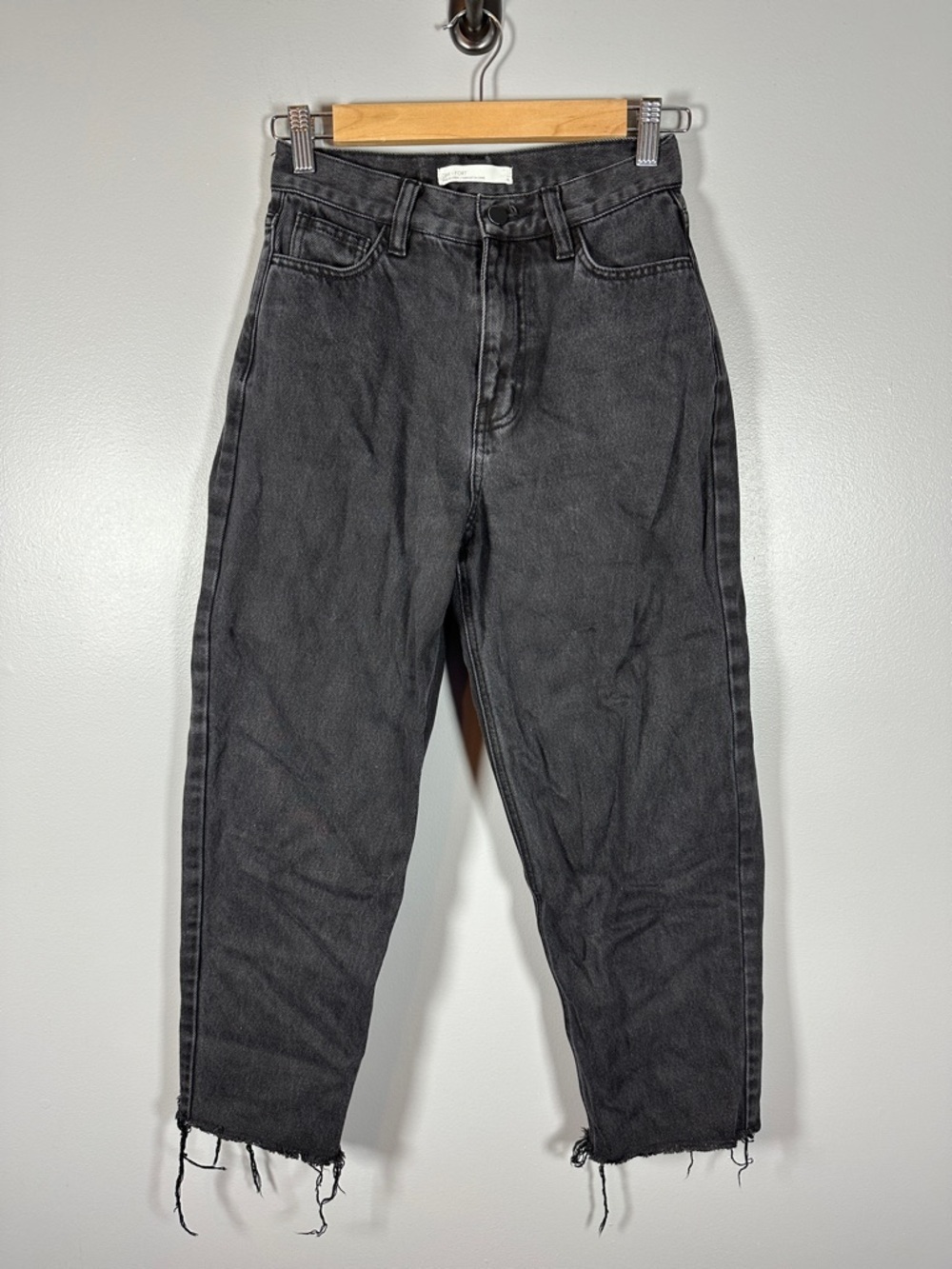 OAK + FORT Black High Rise Wide Leg Jeans Raw Hem Women’s Size 25